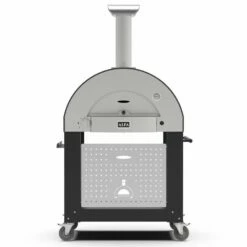 Alfa 2 Pizze 38-Inch Ardesia Gray Gas Pizza Oven On Black Cart