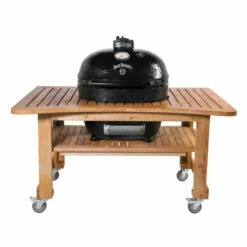 Primo CXLHJ-600 Jack Daniel's Edition Extra Large Oval Ceramic Charcoal Kamado Grill On Curved Cypress Table