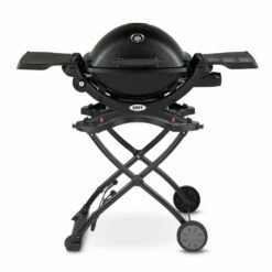 Weber Q1200 Portable Propane Gas Grill With Side Tables On Scissor Cart (WEB-Q1200-PCART)