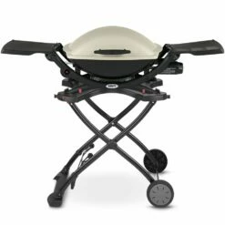 Weber Q2000 Portable Propane Gas Grill With Side Tables On Scissor Cart (WEB-53060001-WEB-6557)