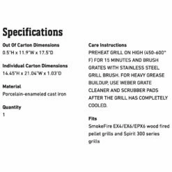 Weber Porcelain-Enameled Cast Iron Grate For SmokeFire And Spirit 300 Series Grills (WEB-7011) -KICKASS GRILLS Sales web 7011 spec a 05 22