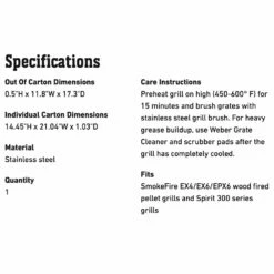 Weber Stainless Steel Grate For SmokeFire And Spirit 300 Series Grills (WEB-7012) -KICKASS GRILLS Sales web 7012 spec a 05 22